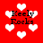 Red background with white heart shapes and black text reading "Keely Rocks" in multiple positions.
