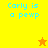 Yellow and orange pixelated background with blue text "Carly is a pewp" and two star icons, one orange above the bottom-left section and one yellow below it.
