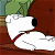Animated contact sheet of a cartoon dog character lying on a brown couch with green cushions, showing sequential frame changes in pose and expression.