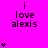 A bright pink background displays repeated text "i love alexis" with black asterisks in a pattern, some of which animate by changing from one to three asterisks