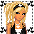 Pixel art character with blonde pigtails, black headband, and black top with white star necklace; multiple poses and text labels below.