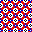 A static contact sheet of a 3x2 grid showing five frames from an animated pattern icon with repeating geometric shapes on red, blue, and white colors.