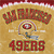 Static pixelated icon featuring a football helmet logo with "49ERS" text on a beige background, bordered by red and white stripes at the top.