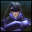 A pixelated anime-style character in a hooded cloak with long hair, next to stylized text on a black background.