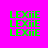 Green pixelated text 'LEXiE' repeated in four vertical on a bright pink background with white rectangular overlays in some