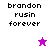 Pixelated text 'brandon rusin forever' on white and purple backgrounds with a small star icon changing color.