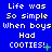 Blue background with white pixelated text repeating 'Life was So simple When boys Had COOTIES!' across three , showing animation changes in green and yellow dots near the exclamation mark