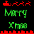 Pixelated holiday-themed animation with red sleighs and reindeer above green text reading 'Merry Xmas' on black background, alternating between two states.