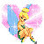 Pixelated cartoon fairy icon in heart-shaped frame with blue wings and green outfit, displayed across three animated frames showing subtle pose changes.