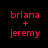Red text 'briana + jeremy' on a black background with four circular light effects in different positions.