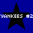Four identical black stars on a solid blue background with pixelated white text reading 'YANKEES #2YANKEES #2' beneath each star.
