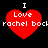 Four identical red heart-shaped icons with white text reading "I Love rachel boc" on a black background, arranged in two of two