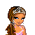 Pixelated cartoon princess in pink gown with tiara, surrounded by text fragments and sparkles on white background.