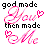 Pixelated text and heart symbols animate across six , displaying phrases about divine creation with pink script on black background