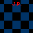 Blue and black checkered pattern with red 'J.P.' text in four corners, transitioning from square to diamond