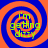 Four identical spiral patterns with orange and blue concentric rings, each containing green text reading "i'm getting dizzy" in a pixelated font.
