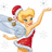 Pixelated character in Santa outfit with wings and bells, holding snowflakes against green background text.