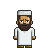 Pixel art of a man with brown skin, dark beard, and white head covering wearing long white robe against gray background.