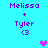 Pixelated text displays 'Melissa + Tyler <3' on cyan background with purple hearts appearing and disappearing.