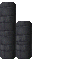Pixelated character with white face and black features emerges from dark gray brick-like structures, performing sequential arm movements against light gray background.
