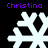 Four white snowflake icons arranged in a on black background, each labeled with purple 'Christina' text above or below