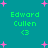 Teal background with pink starbursts; four identical green text blocks reading "Edward Cullen <3" arranged in a