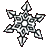 Pixelated snowflake icon with six symmetrical arms, white and gray tones on a solid light gray background.