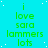 Cyan background with white dots, green text repeating 'i love sara lammers lots' in a pattern across the image