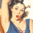 Pixelated vintage-style image of a woman in blue dress with red lips, next to green text reading 'OriginalIcons.com' on dark background.