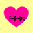 Four identical pink heart-shaped icons with black text [H]s on a yellow background, arranged in a