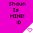 A bright pink background displays repeated text "Shawn Is MINE! :D" with a white triangular shape containing a pixelated heart, showing subtle animation changes in the heart's color.