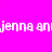 A bright pink background with repeated white text 'jenna anjenna' in a pixelated font, scattered small light pink stars, and a solid gray rectangle at the bottom right corner.