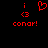 Red pixelated text and symbols on black background, with one version showing a heart symbol replacing the 'i' character.