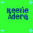 Green background with light blue plus signs; four identical pixelated text blocks reading 'Keerie Adera' in dark blue.