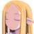 Pixelated cartoon-style icon of a character with long blonde hair, closed eyes, and visible elf ears peeking from behind a structure.