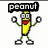 Pixelated cartoon banana character with green limbs, red mouth, and white eyes stands in four labeled variations: peanut, butter, jelly, time!