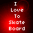 Red background with white pixelated text reading "I Love To Skate Board" in four identical arranged in a