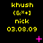 Yellow text and pink symbols on black background with repeated 'khush' and date elements.