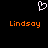 A static pixel art image with a black background, featuring two orange 'Lindsay' text labels and one white heart-shaped icon above them.