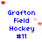 Blue text reading 'Grafton Field Hockey #11' with red and pink star icons scattered around on a white background.