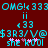 Pixelated cyan text and symbols on dark red background with pink star-like accents, arranged in repeating patterns.
