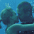 Animated contact sheet showing five sequential frames of a person underwater with arms crossed, transitioning from full-body view to close-up on hands and face against blue water background.