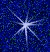 Blue pixelated background with a central white starburst pattern radiating eight rays, each ray having a gradient from bright center to darker edges.