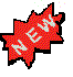 Four pixelated star-shaped 'NEW' badges in red, yellow, green, and orange with black outlines on a gray background.