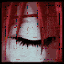 nine shows a red-haired figure's eye opening and closing with pixelated glitch effects