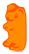 Pixelated orange cartoon character with closed eyes and a rounded body shape on gray background.