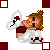 Pixel art angel icon with red and white color scheme, holding a rose in thought bubble, displayed on contact sheet grid background.