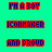 pixelated text and star symbols on a bright green background, with red-outlined blue text reading "I'M A BOY," "ICONMAKER," and "AND PROUD" in various positions