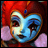 A pixelated anime-style character with blue face paint and red hair appears on the left side of a contact sheet, while the right side displays