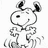 Pixelated grayscale Snoopy figure on left, red text "I LOVE SNOOPY" with dotted lines on black background right.